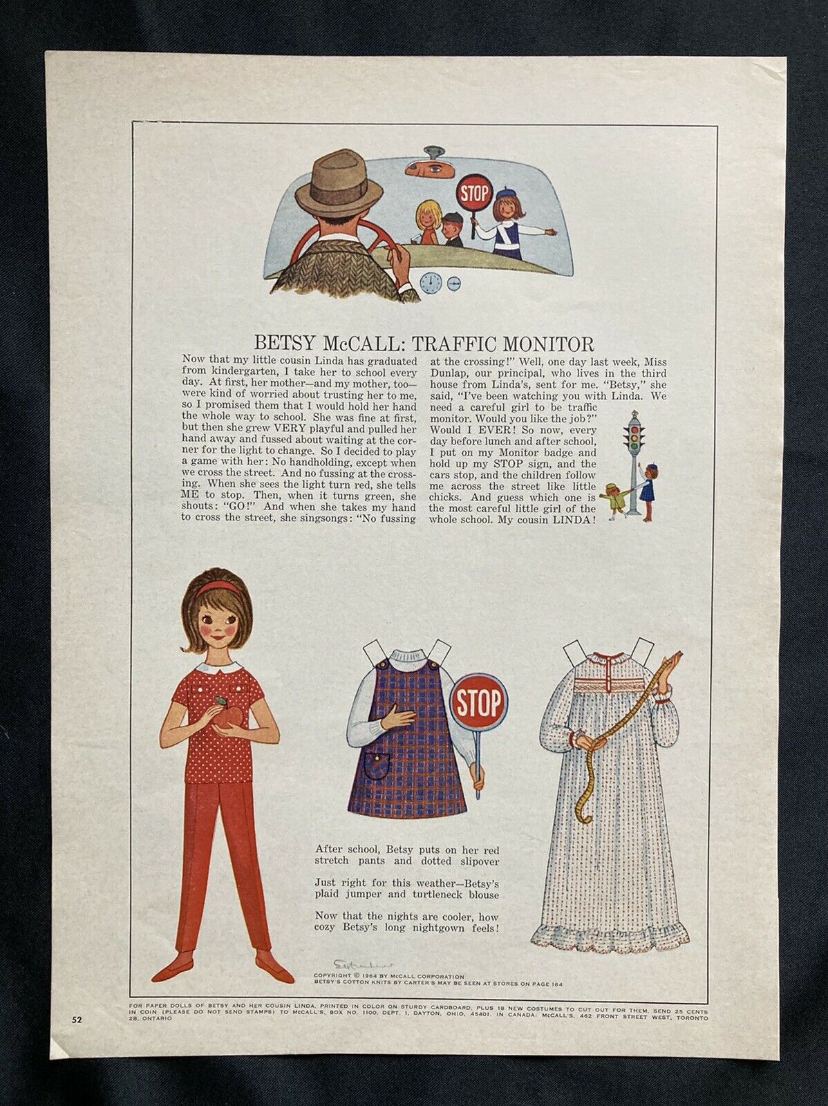 Vintage Betsy Mccall Mag. Paper Doll, Betsy Mccall : Traffic Monitor, Sept 1964