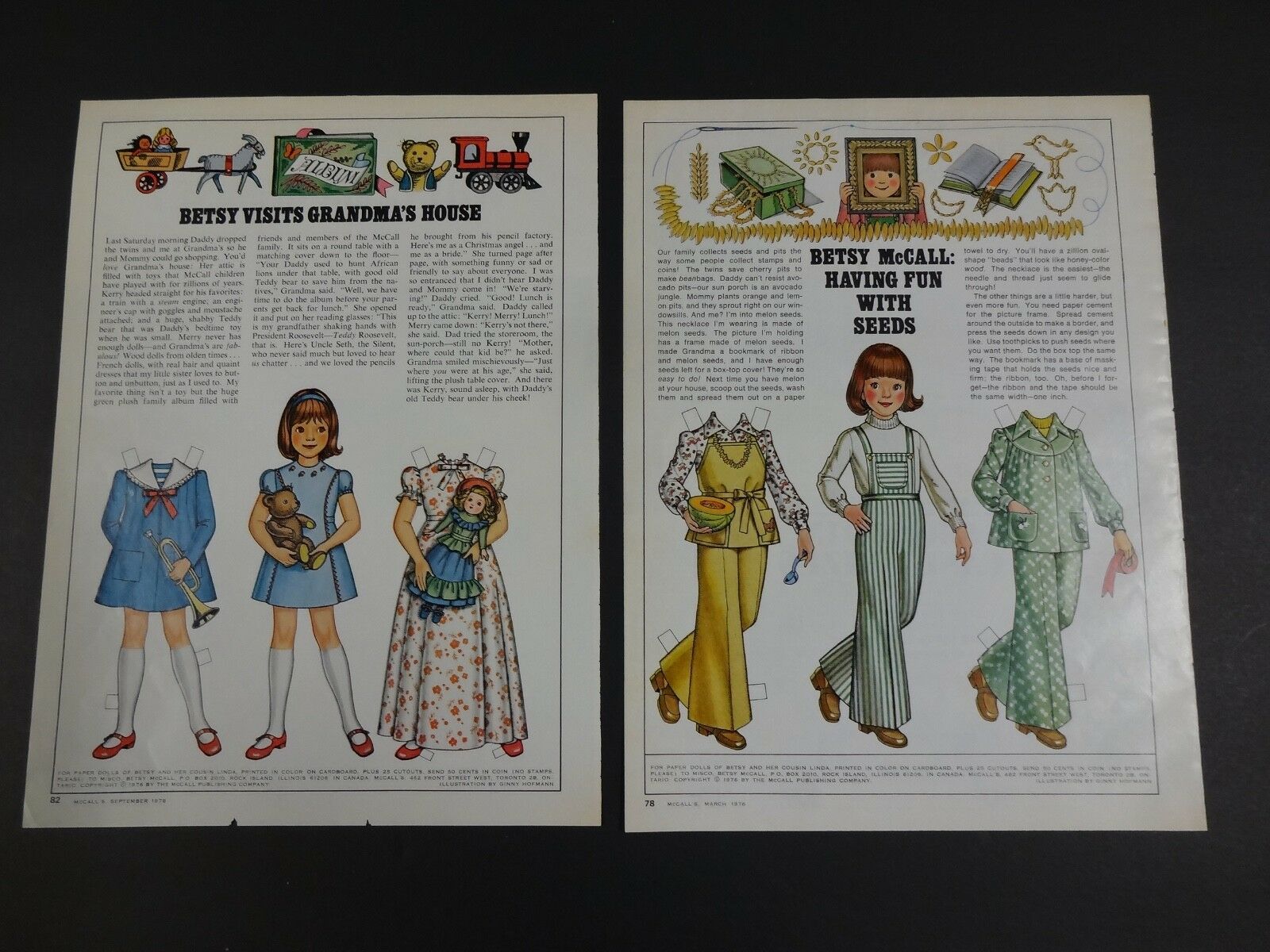 Rare Paper Dolls From Mccall's Magazine 1976 - Betsy Visits Grandma's House