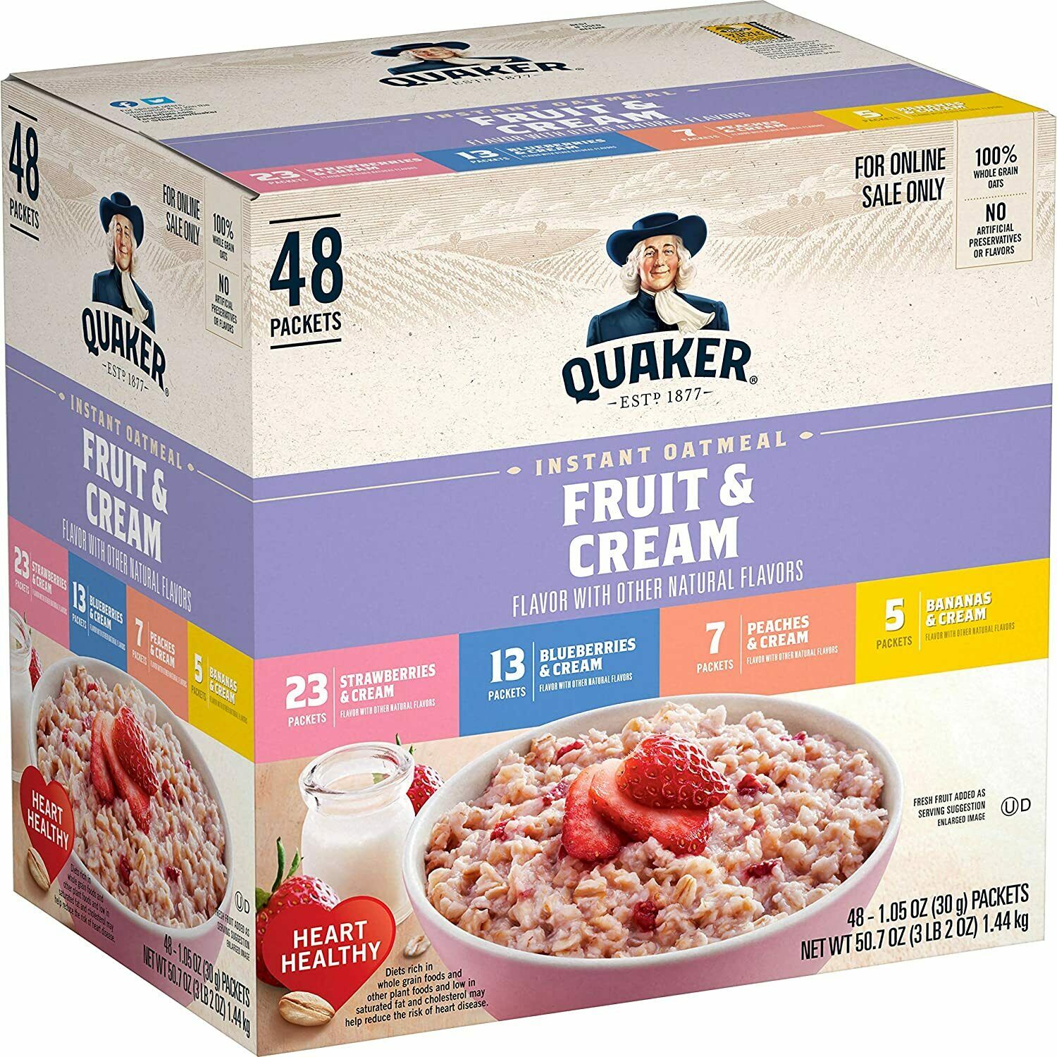 Quaker Instant Oatmeal, Fruit And Cream 4 Flavor Variety Pack,48 Count