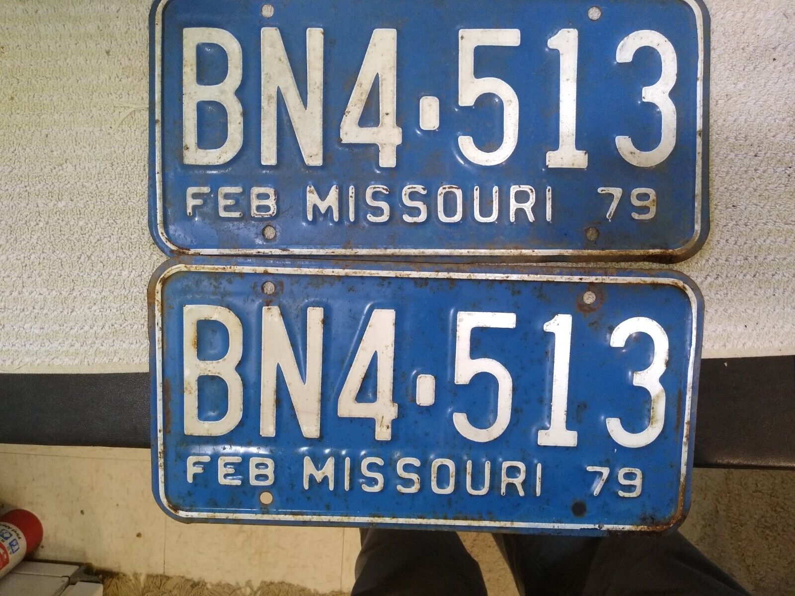 Vintage Missouri License Plate Pair Blue 1979 Bn4-513