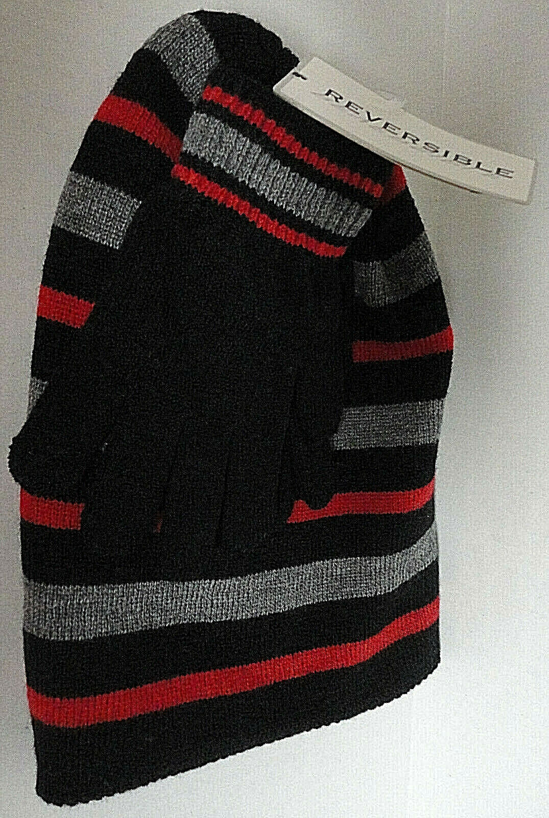 Boy's Winter Hat Beanie Gloves Set Black Red Gray Knit Acrylic Reversible Osfa