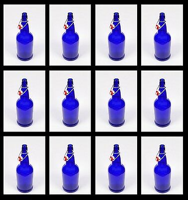 Beer Bottles 12 Blue Ez-cap Glass Swing Tops Full Case 16oz Soda Grolsch Fliptop