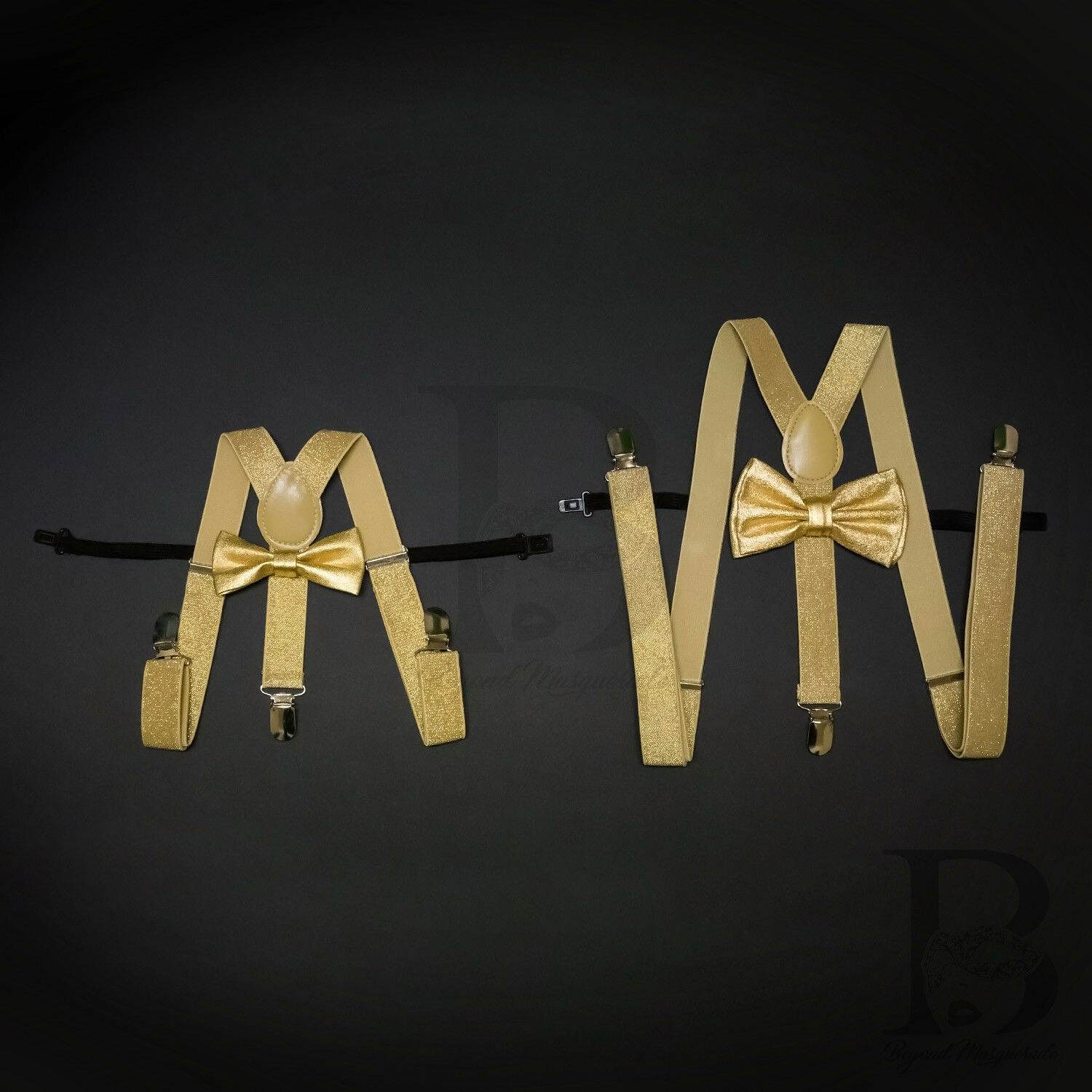 Suspender And Bow Tie Soft Gold Father Son Set Combo For Adults Men Toddler