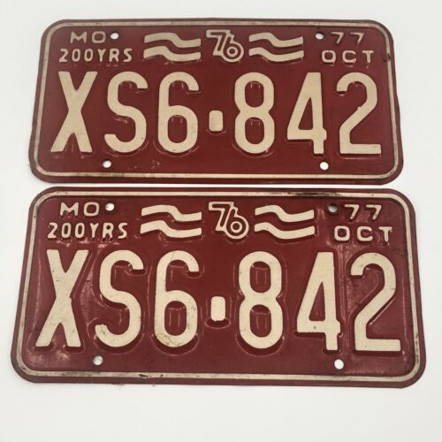 1977 Missouri License Plates Number Tag Pair Plate
