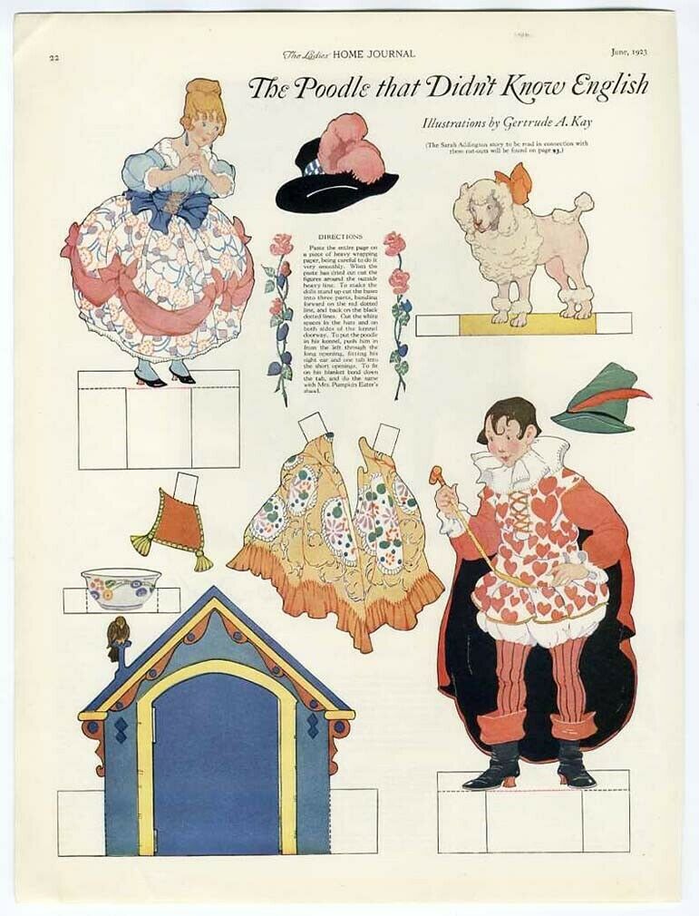 Paper Dolls Poodle Dog Didn't Know English By Gertrude Kay 1923 Girl Boy