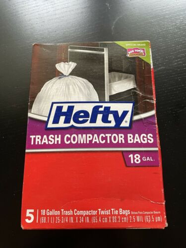 1 Box Hefty 5 Count Trash Compactor Twist Tie Bags 18 Gallon Each