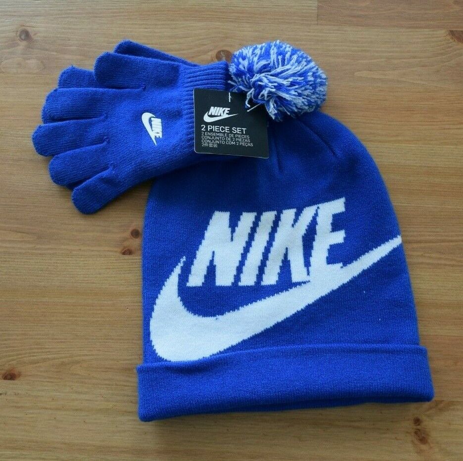 New Boy's Nike Winter Hat Cap Beanie And Gloves Royal Blue