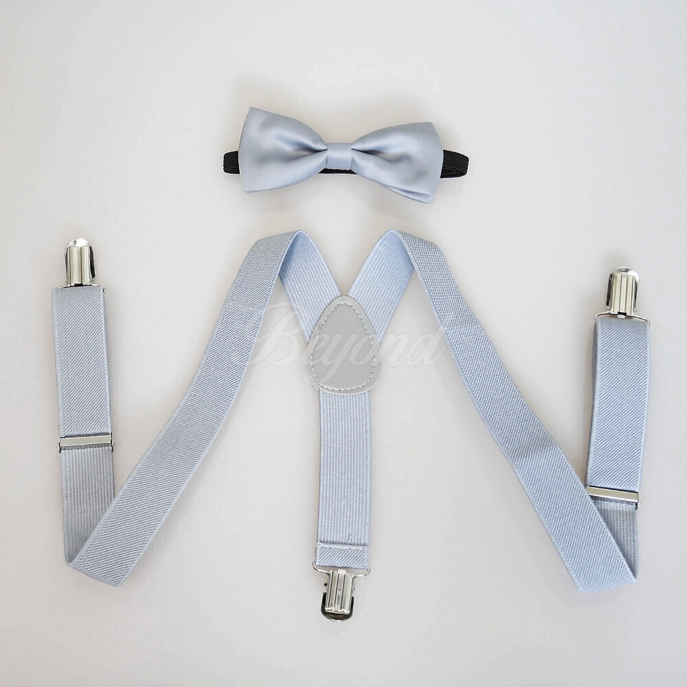 Light Gray Suspender And Bow Tie Set For Baby Toddler Kids Boys (usa Seller)