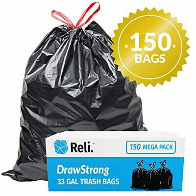 Reli. 30 Gallon Trash Bags Drawstring | 150 Count | Black | 30-32 Gallon