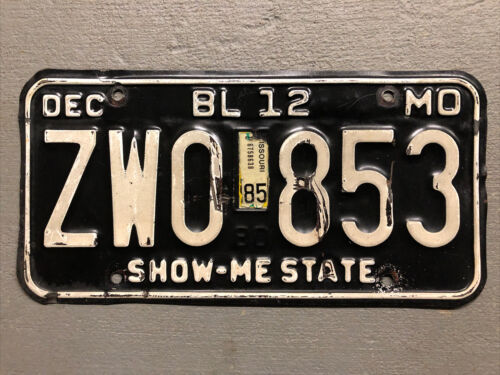 Vintage 1980 Missouri License Plate Black/white  Zwo-853 1985 Sticker