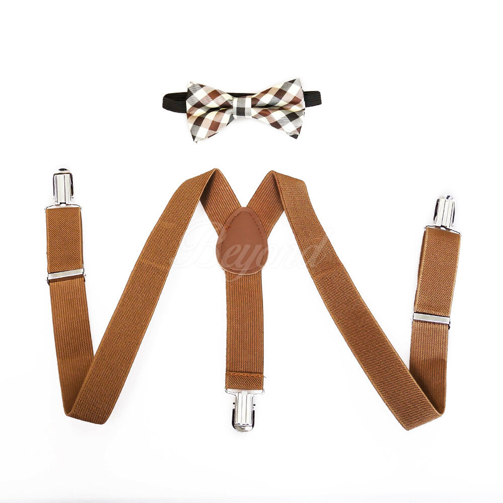 Brown Fancy Suspender And Bow Tie Set For Baby Toddler Kids Boys (usa Seller)