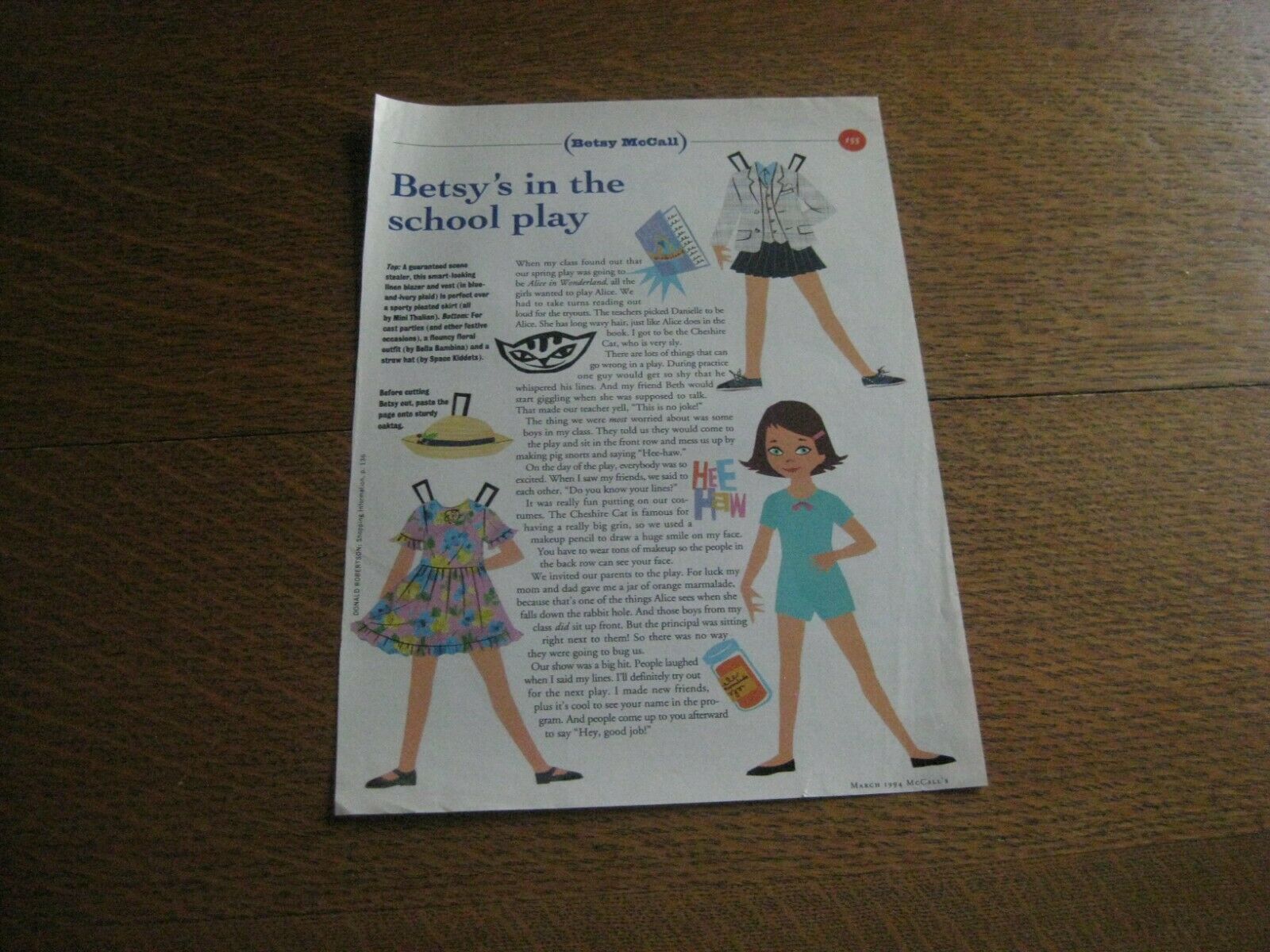 1994 Betsy Mccall Paper Doll From Magazine  Free Shipping
