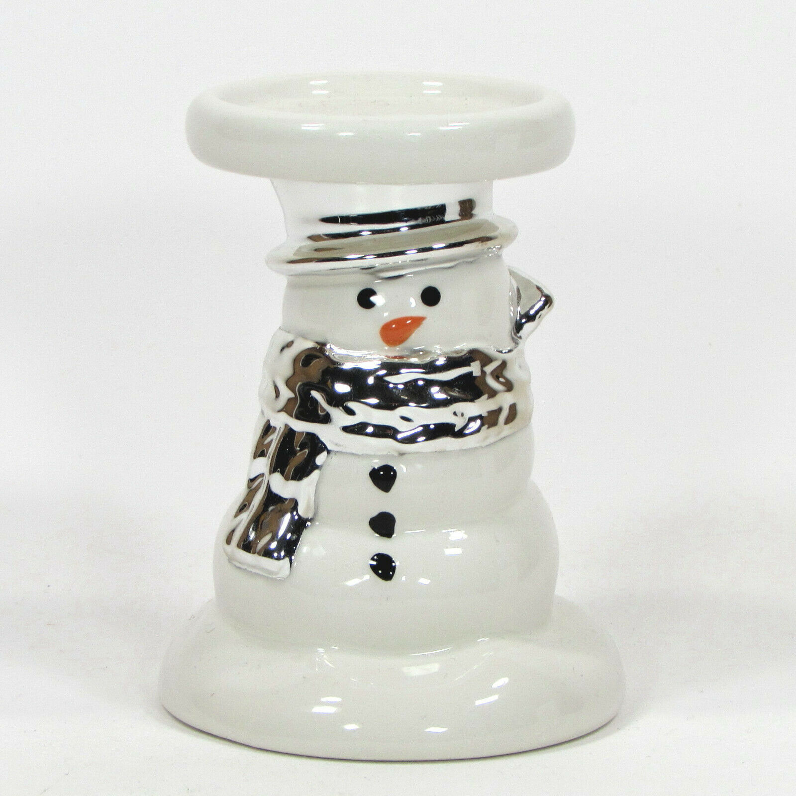 Bath & Body Works Snowday 4.5" Snowman Candle Holder White Silver Christmas