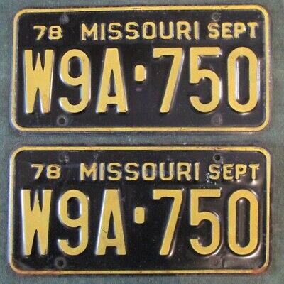 Antique 1978 Missouri License Plate Pair Yom Plates For Historic Vehicle W9a-750