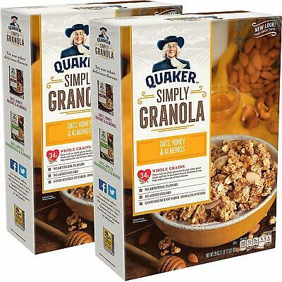 Quaker Simply Granola Oats Honey Almonds, Breakfast Cereal, 28 Oz Boxes, 2 Boxes