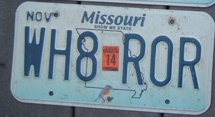 Missouri Bluebird 2014 License Plate Wh8 Ror   Wh8  Wait Roar