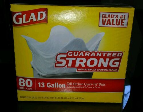 Glad 80 Ct. 13 Gallon Tall Kitchen Quick Tie Bags * Full, Sealed Box!