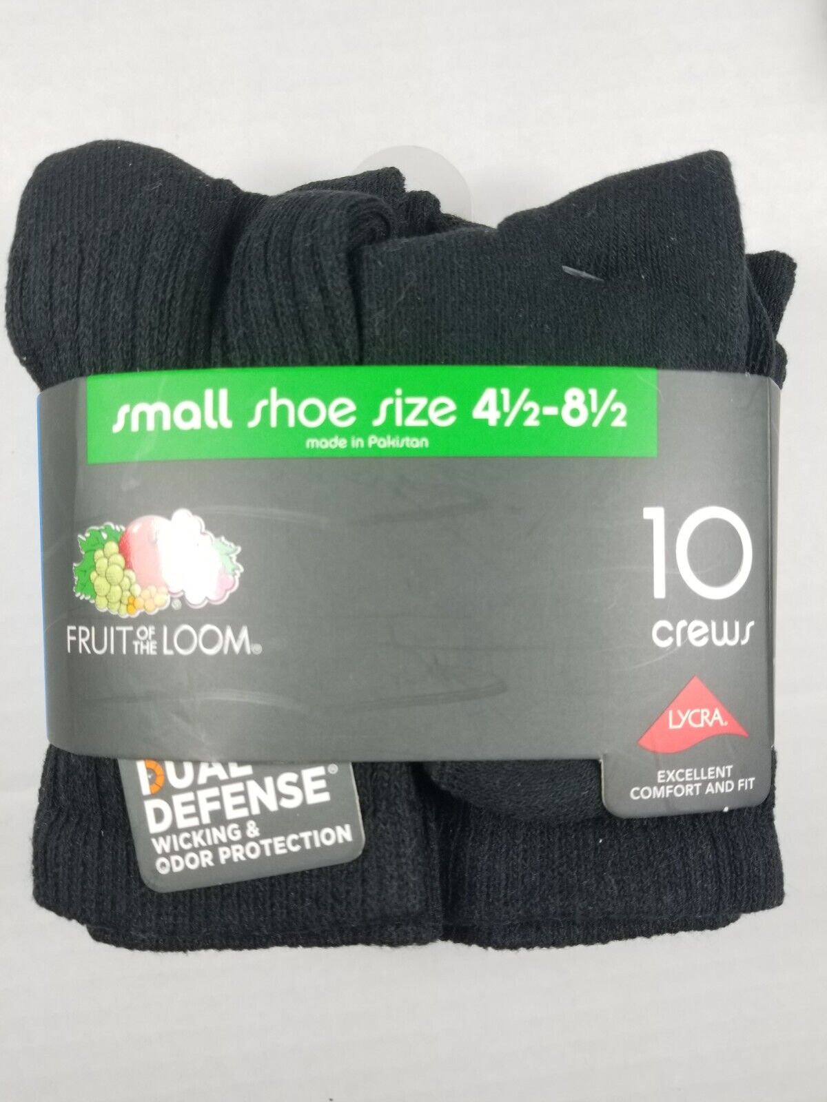 Fruit Of The Loom Boys Dual Defense Socks Crew S 4.5 - 8.5, M 9 - 2.5 Nwt Black