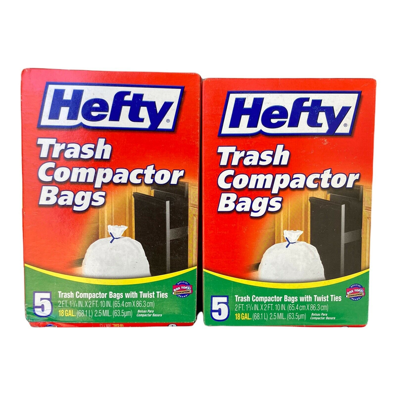 Hefty 5 Count Trash Compactor Twist Tie Bags 18 Gallon Lot Of 2 Boxes Free Ship