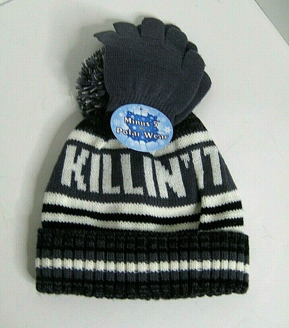 Minus 5 Polar Ware Killing It Stocking Cap And Gloves Youth Boys Black And Gray