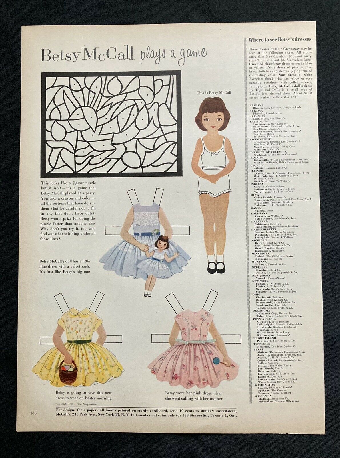 Vintage Betsy Mccall Mag. Paper Dolls, Betsy Mccall Plays A Game, March1955
