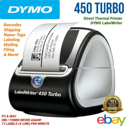 Dymo Labelwriter 450 Turbo Thermal Label Printer Inkless Barcode Shipping Pc Mac