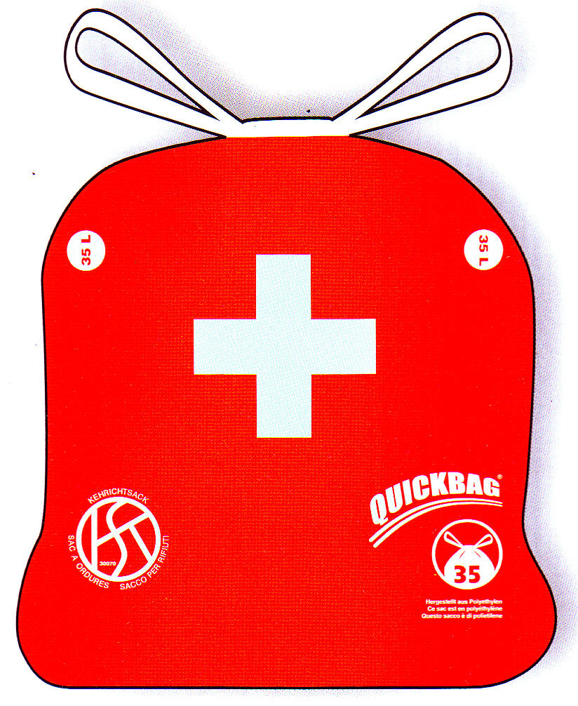 1x Swiss Trash Bags 10ct Roll New - Swiss Flag - 35 Liter/ 9 Gallon Each Bag