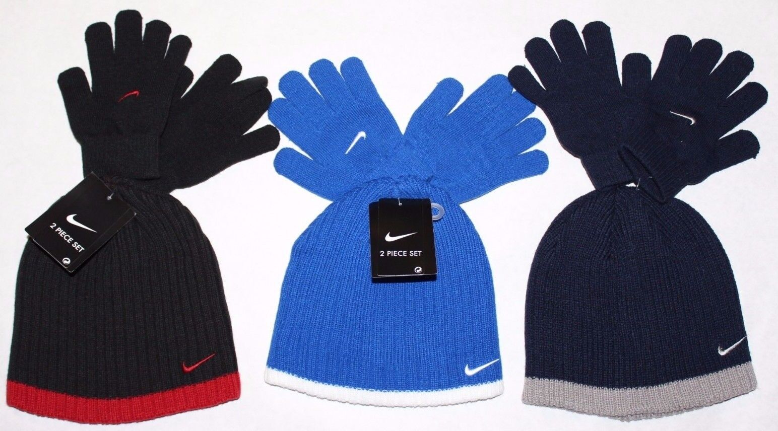 New Nike Boy's Knit 2 Piece Hat And Gloves Set Beanie Size 8-20 Youth