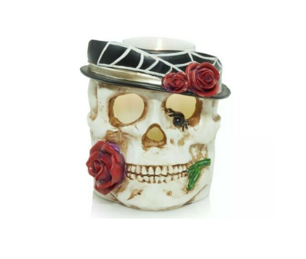 2021 Yankee Candle Phantasmagoria Red Rose Skull Jar Holder Halloween Skeleton