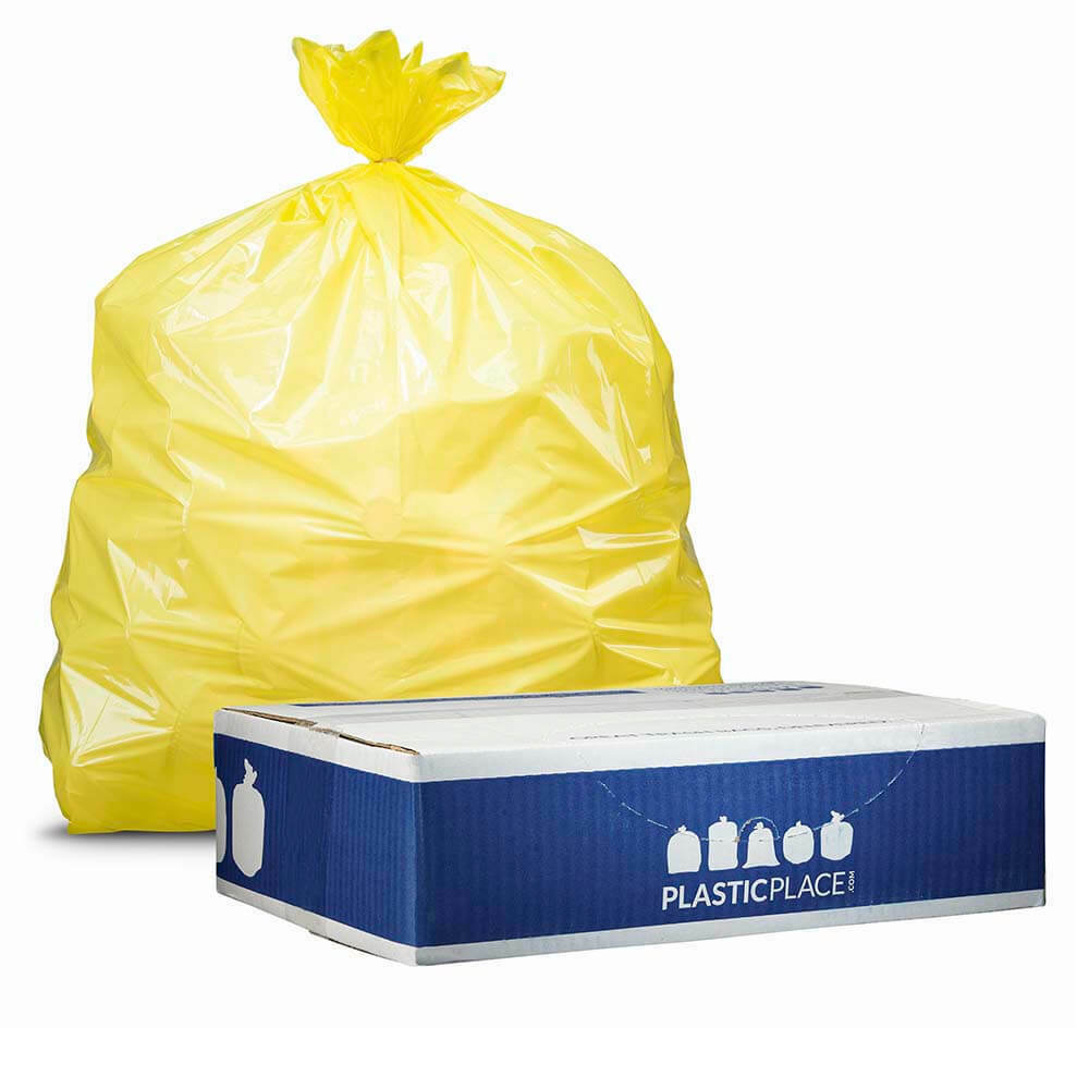 Plasticplace 32-33 Gallon Yellow Trash Bags, 100 Count