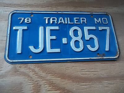 Tje 857 Mo 1978 Trailer Missouri Blue & White License Plate Only One