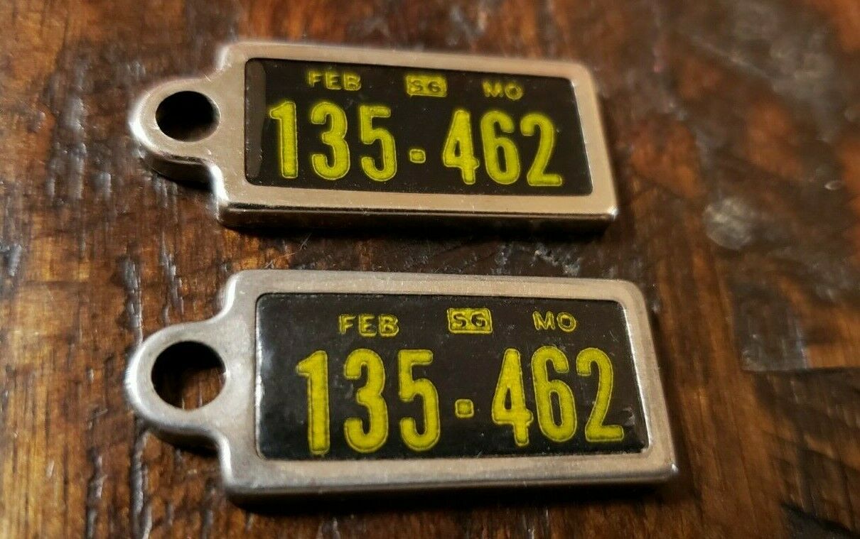 1956 Missouri Dav License Plate Matched Pair Key Chain Tag # 135 - 462