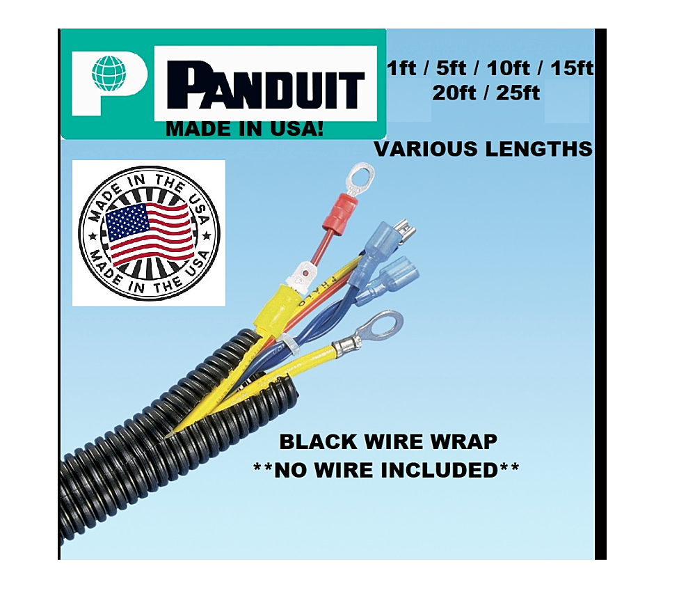 5-100 Feet! 3/4" Panduit Split Wall Loom Wire Corrugated Conduit Tube Black Usa