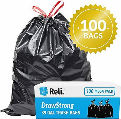 Reli. 39 Gallon Trash Bags Drawstring (100 Count) Large 39 Gallon Heavy Duty