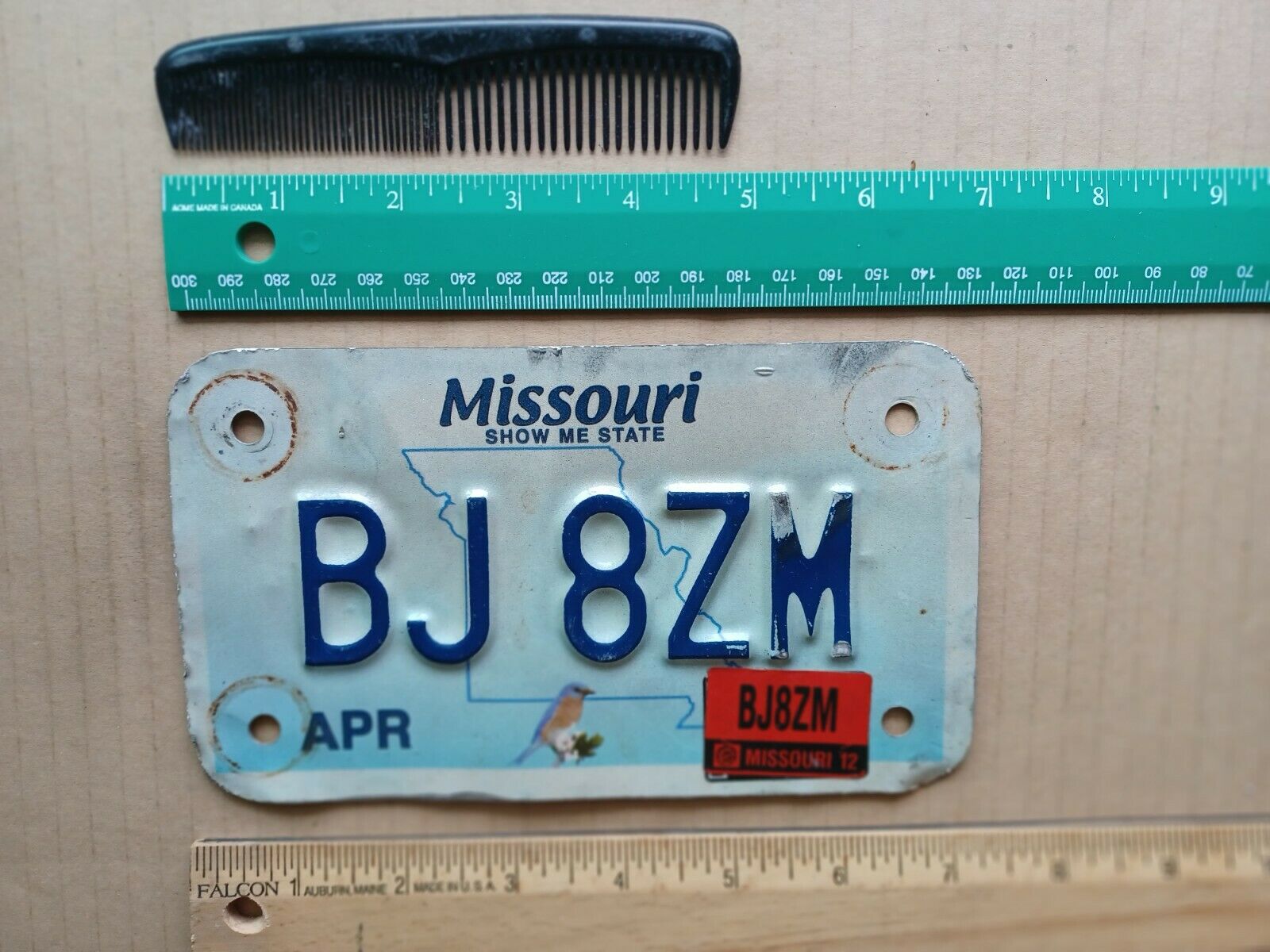 License Plate, Missouri, 2012, Motorcycle, Western Bluebird, Bj 8zm
