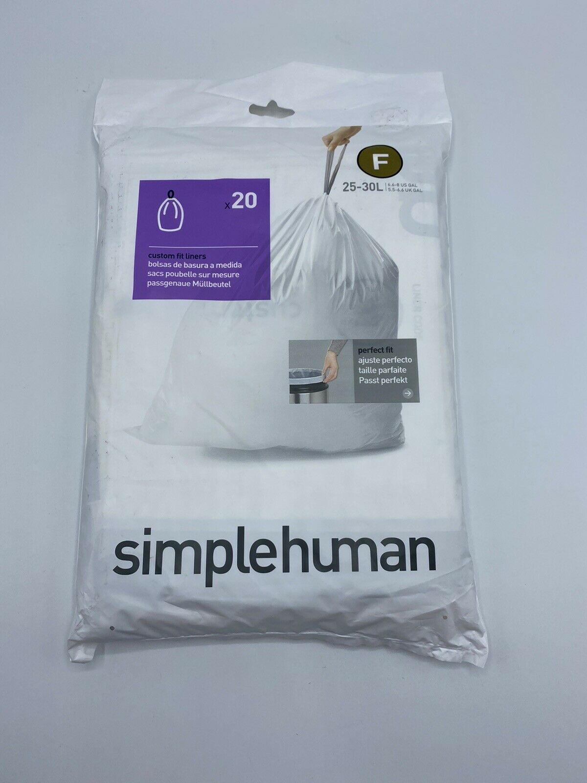 Simplehuman Custom Fit Liners F 25-30l Perfect Fit Extra Strong 20 Count Package